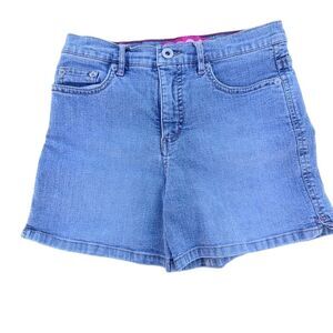 GLO Girls Denim Jean Shorts Size 14 Blue Medium Wash Pink Embellished Pockets